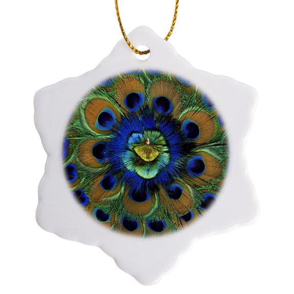 3drose, Natural Peacock Feather Patterns, -as10 Dfr0096 - David R. Frazier, 3 inch Snowflake Porcelain Ornament