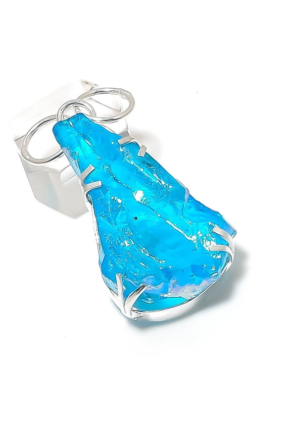 Natural Peacock Titanium Aura 925 Sterling Silver Jewelry Pendant 2.05"