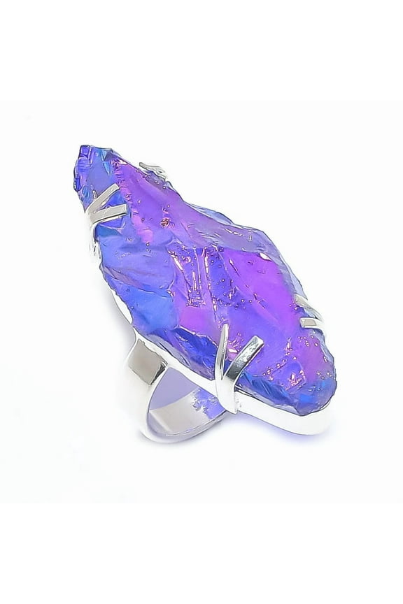 Natural Peacock Titanium Aura 925 Sterling Silver Jewelry Ring Size 7