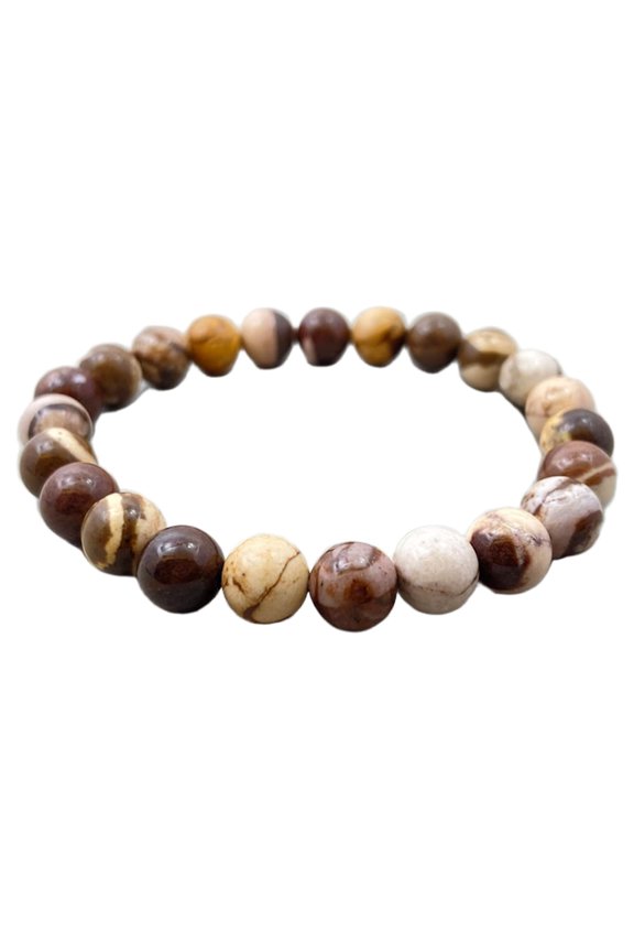 Natural Peanut Wood Jasper 8mm Round Shape Smooth Cut Beads Stretchable Bracelet For Men & Women. Unisex Bracelet
