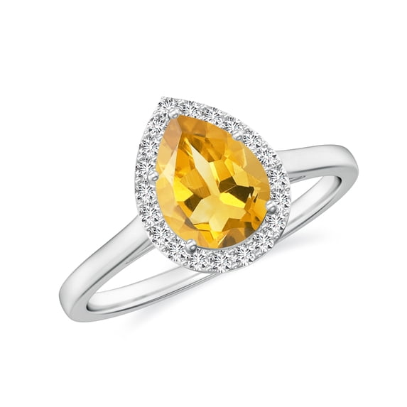 Natural Pear Shaped Citrine Halo Engagement Ring with Moissanite in White Gold Plated/ 925 Sterling Silver| Teardrop November Birthstone, Birthday, Anniversary, Wedding Jewelry, Ring Size 6