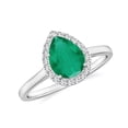 thumbnail image 1 of Natural Pear Shaped Emerald Halo Engagement Ring with Moissanite in White Gold Plated/ 925 Sterling Silver| Teardrop May Birthstone, Birthday, Anniversary, Wedding Jewelry, Ring Size 10, 1 of 4