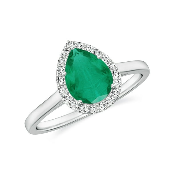 Natural Pear Shaped Emerald Halo Engagement Ring with Moissanite in White Gold Plated/ 925 Sterling Silver| Teardrop May Birthstone, Birthday, Anniversary, Wedding Jewelry, Ring Size 7