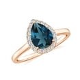 thumbnail image 1 of Natural Pear Shaped London Blue Topaz Halo Engagement Ring with Moissanite in Rose Gold Plated/ 925 Sterling Silver| Teardrop December Birthstone, Birthday, Anniversary, Wedding Jewelry, Ring Size 7, 1 of 4