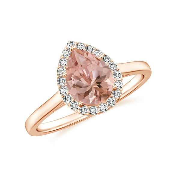 Natural Pear Shaped Morganite Halo Engagement Ring with Moissanite in Rose Gold Plated/ 925 Sterling Silver| Teardrop Birthstone, Birthday, Anniversary, Wedding Jewelry, Ring Size 7