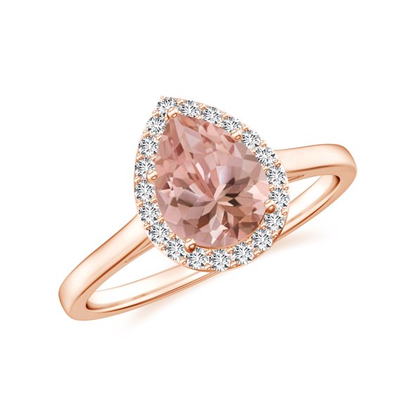 Natural Pear Shaped Morganite Halo Engagement Ring with Moissanite in Rose Gold Plated/ 925 Sterling Silver| Teardrop Birthstone, Birthday, Anniversary, Wedding Jewelry, Ring Size 10