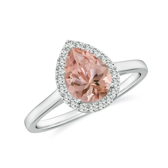 Natural Pear Shaped Morganite Halo Engagement Ring with Moissanite in White Gold Plated/ 925 Sterling Silver| Teardrop Birthstone, Birthday, Anniversary, Wedding Jewelry, Ring Size 5