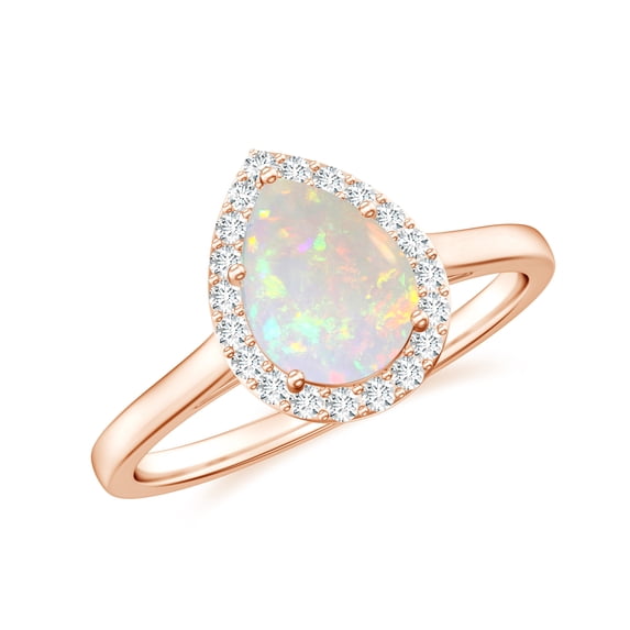 Natural Pear Shaped Opal Halo Engagement Ring with Moissanite in Rose Gold Plated/ 925 Sterling Silver| Teardrop October Birthstone, Birthday, Anniversary, Wedding Jewelry, Ring Size 8