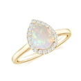 thumbnail image 1 of Natural Pear Shaped Opal Halo Engagement Ring with Moissanite in Yellow Gold Plated/ 925 Sterling Silver| Teardrop October Birthstone, Birthday, Anniversary, Wedding Jewelry, Ring Size 6, 1 of 4