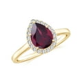thumbnail image 1 of Natural Pear Shaped Rhodolite Halo Engagement Ring with Moissanite in Yellow Gold Plated/ 925 Sterling Silver| Teardrop June Birthstone, Birthday, Anniversary, Wedding Jewelry, Ring Size 9, 1 of 4