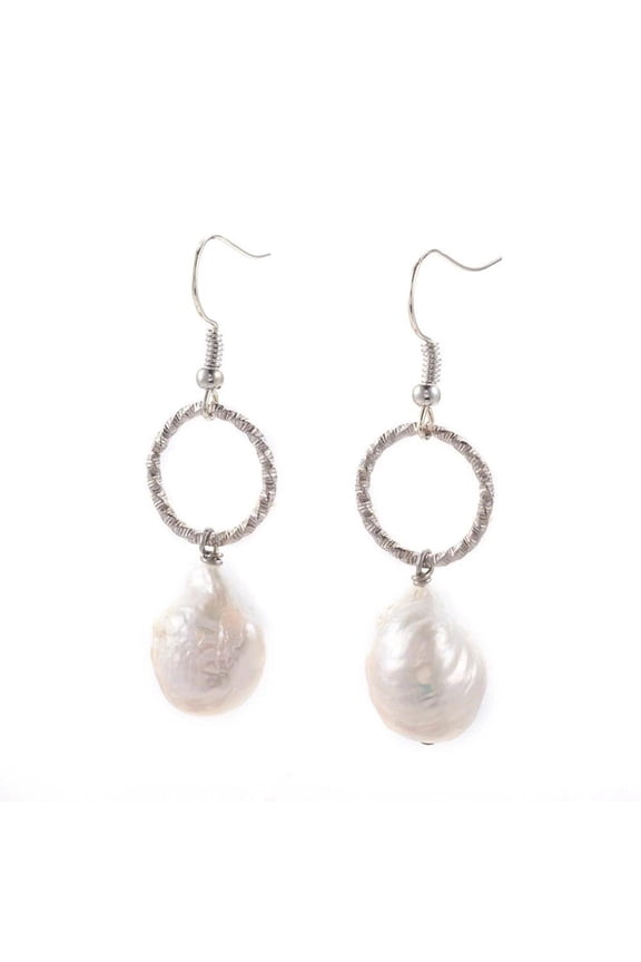 Natural Pearl Beads Dangle Earrings Hook Iron Platinum 49-51Mm Pin 0.6Mm P600