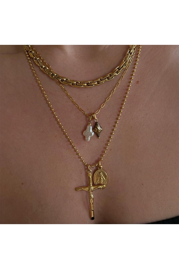 Natural Pearl Cross Pendant Necklace Vacuum Electroplating Accessories