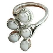 CELCIA JEWELRY Natural Pearl Gemstone Ring, Pure 925 Sterling Silver Ring, Multiple Stone Ring, Special Design Jewelry For Women, Metaphysical Gifts Ring, Stackable Ring, Exclusive Ring, Bohemian Ring (Pearl, 7)