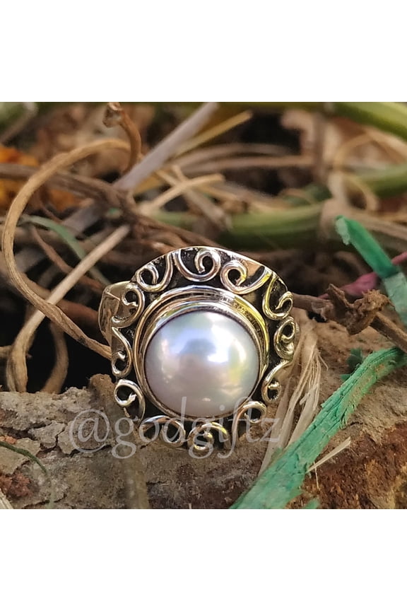 Natural Pearl Ring, Handmade Silver Ring, 925 Sterling Silver Ring, Round Fresh Water Pearl Ring, June Birthstone Promise Ring Gift for her