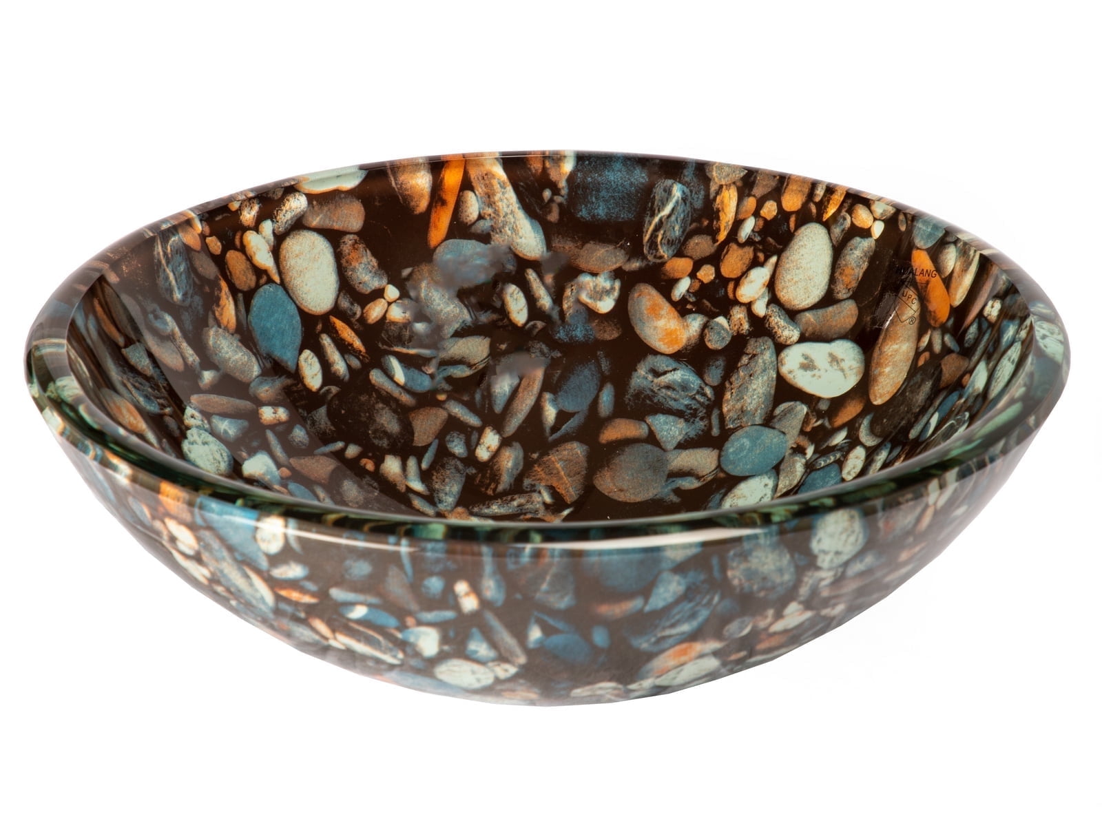 16.5'' Gray and Tan Tempered Glass Pebble Vessel Sink