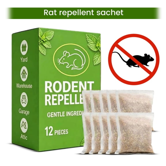 Natural Peppermint Botanical Rodent Repellent Sachets, Long Lasting Odor Deterrent, 1Box(12 Pack) for Home Basement Garage Kitchen