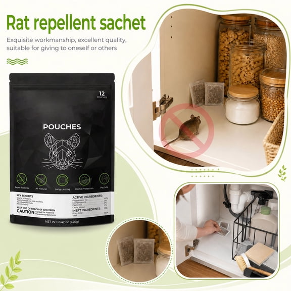 Natural Peppermint Oil Rodent Control Pouches, Indoor Outdoor Mouse Repellent Kit, Plant-Based Scent Deterrent for Garage Basement Attic Shed Storage Rooms (12 Pouches, Total 240g)