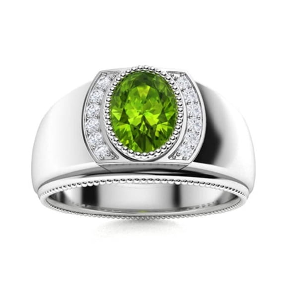Natural Peridot 92.5 Sterling Silver Ring: Handmade Art Deco Mens Ring