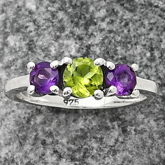 Natural Peridot & Amethyst 925 Sterling Silver Ring s.9 Jewelry DGR1122_A_9 R-1047