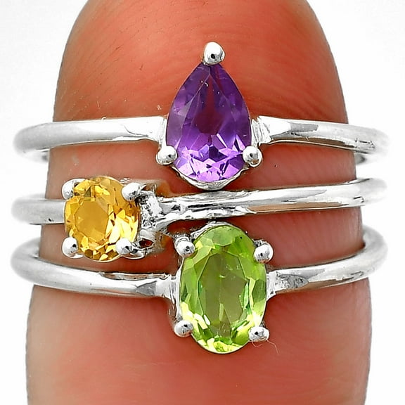 Natural Peridot, Amethyst & Citrine 925 Sterling Silver Ring s.8 Jewelry DGR1120_C_8 R-1159