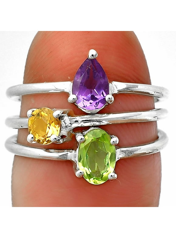 Natural Peridot, Amethyst & Citrine 925 Sterling Silver Ring s.8 Jewelry DGR1120_C_8 R-1159
