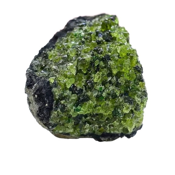 Natural Peridot Basalt Matrix Raw Crystal Specimen, Unpolished Olivine Mineral Cluster Rock for Geology Class Teaching, Rock Collector Display, Desktop Natural Stone Ornament