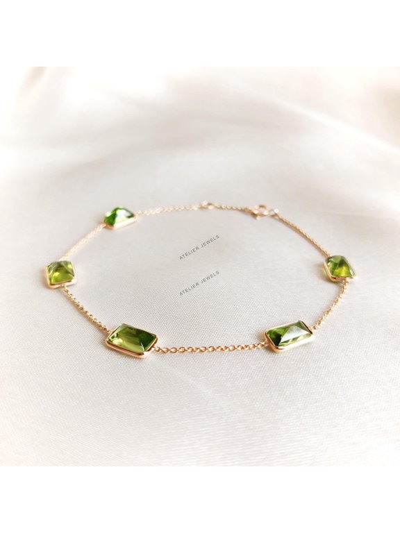 Natural Peridot Bracelet, 14K Solid Yellow Gold Peridot Bracelet, Dainty Peridot Bracelet, August Birthstone Bracelet, Christmas Present