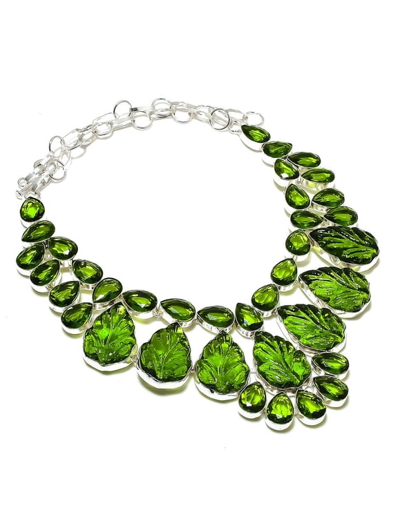 Natural Peridot Carving, Peridot 925 Sterling Silver Jewelry Necklace 18"