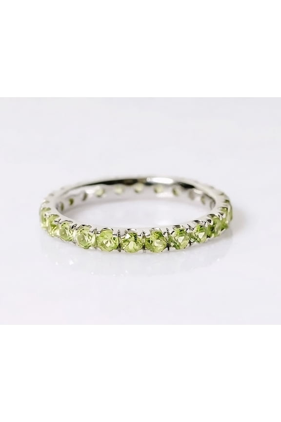 Natural Peridot Full Eternity Band Ring, Peridot Round Band Ring, Promise Ring, Wedding Band, Stackable Band,