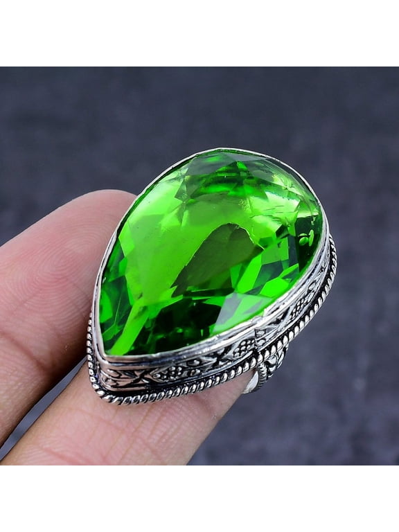Natural Peridot Gemstone Handmade 925 Steling Silver Jewelry Ring Size 9