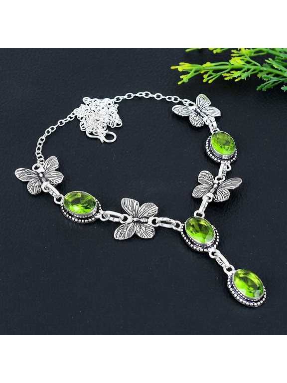 Natural Peridot Gemstone Handmade 925 Sterling Silver Gift Necklace 18"
