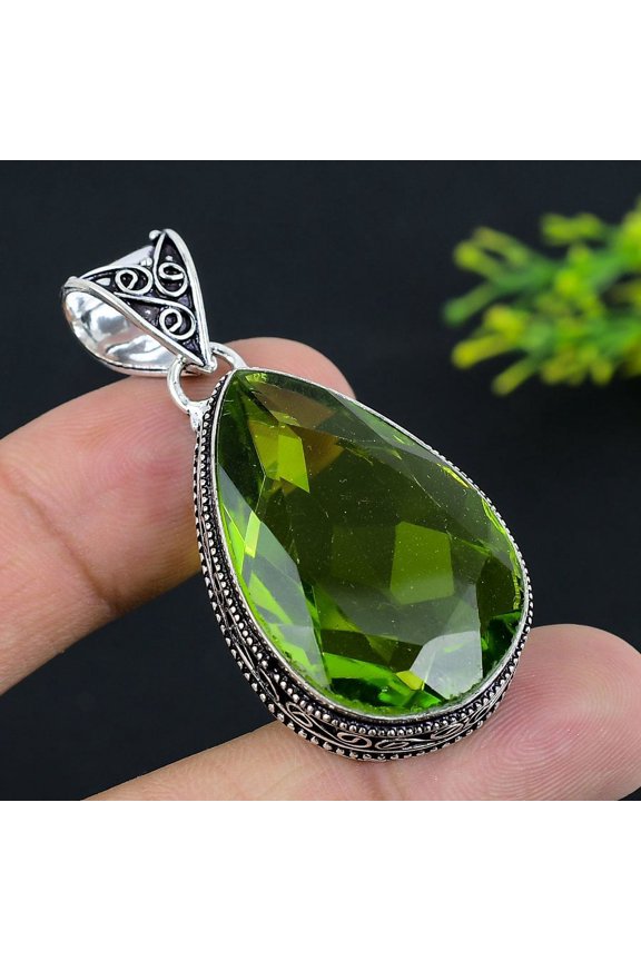 Natural Peridot Gemstone Handmade 925 Sterling Silver Gift Pendant 2.09"