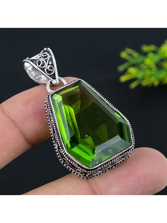 Natural Peridot Gemstone Handmade 925 Sterling Silver Gift Pendant 1.89"