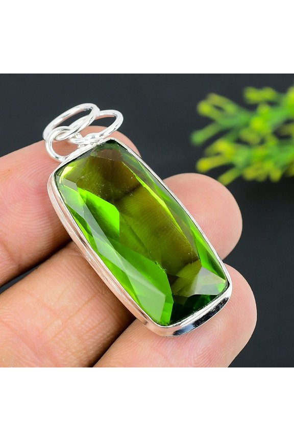 Natural Peridot Gemstone Handmade 925 Sterling Silver Gift Pendant 1.97"