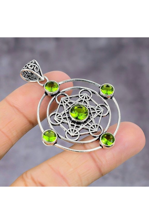 Natural Peridot Gemstone Handmade 925 Sterling Silver Gift Pendant 2.17"