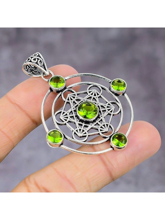 Natural Peridot Gemstone Handmade 925 Sterling Silver Gift Pendant 2.17"