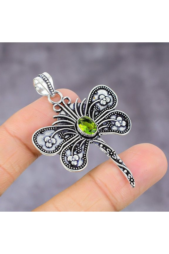 Natural Peridot Gemstone Handmade 925 Sterling Silver Gift Pendant 2.21"