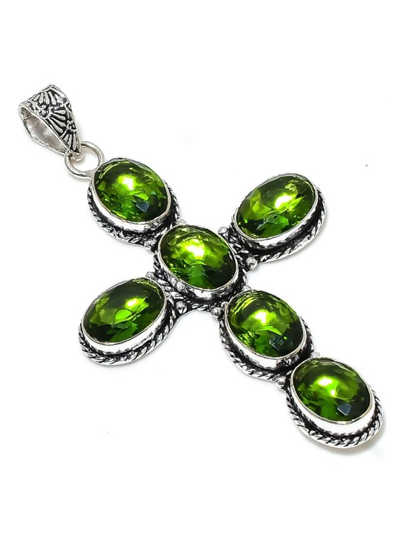 Natural Peridot Gemstone Handmade 925 Sterling Silver Gift Pendant 3.35"