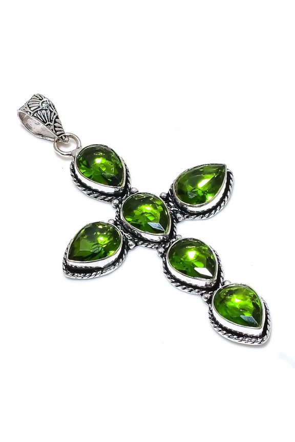 Natural Peridot Gemstone Handmade 925 Sterling Silver Gift Pendant 3.47"