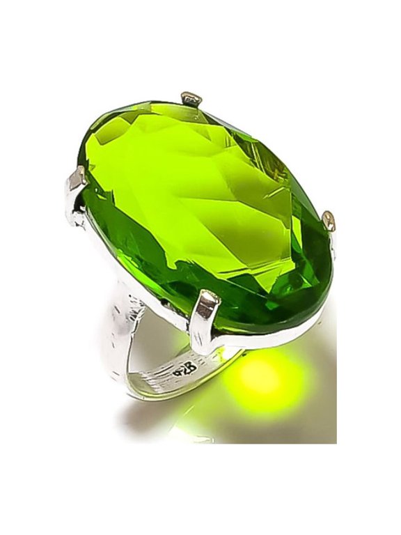 Natural Peridot Gemstone Handmade 925 Sterling Silver Gift Ring Size 10