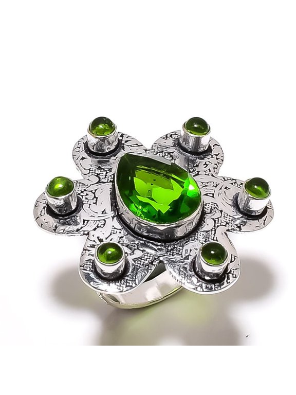 Natural Peridot Gemstone Handmade 925 Sterling Silver Gift Ring Size 6