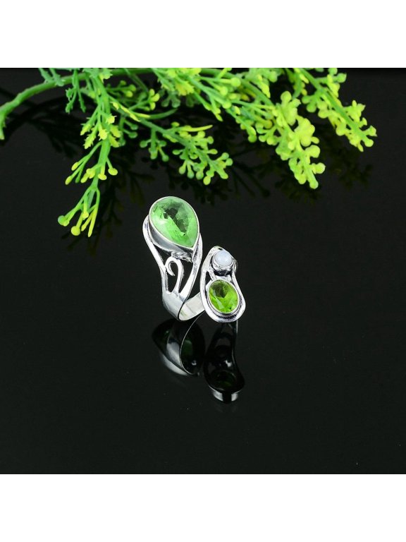 Natural Peridot Gemstone Handmade 925 Sterling Silver Gift Ring Size 7