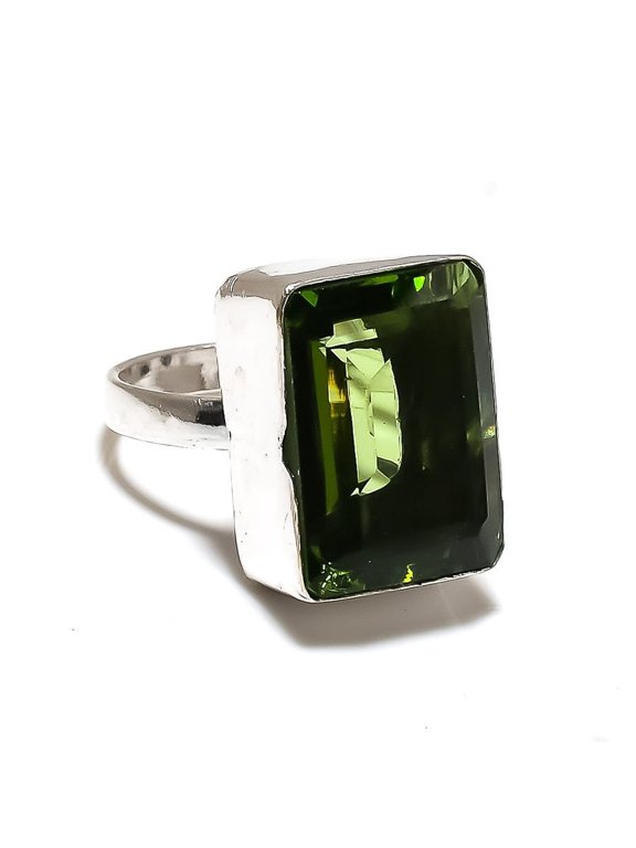 Natural Peridot Gemstone Handmade 925 Sterling Silver Gift Ring Size 8
