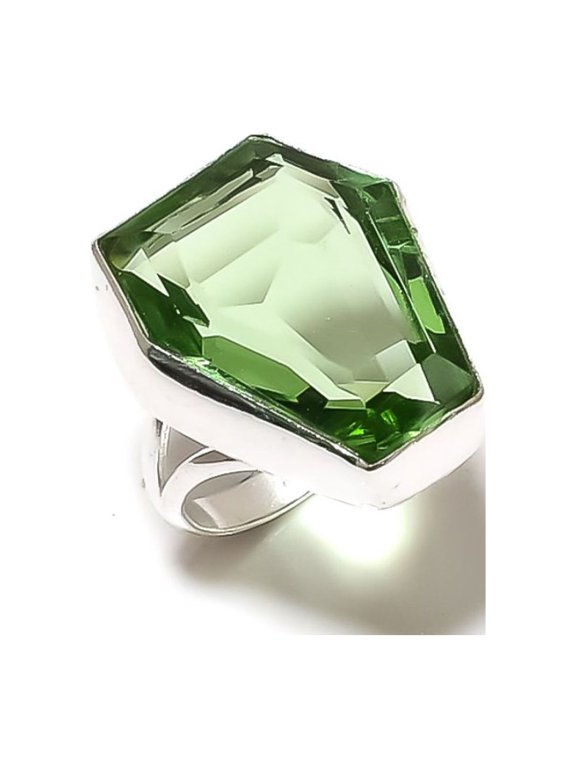 Natural Peridot Gemstone Handmade 925 Sterling Silver Gift Ring Size 8