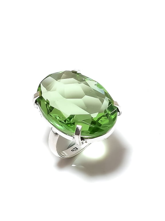 Natural Peridot Gemstone Handmade 925 Sterling Silver Gift Ring Size 8