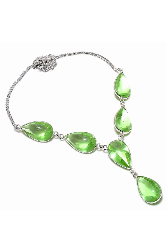 Natural Peridot Gemstone Handmade 925 Sterling Silver Jewelry Necklace 18"
