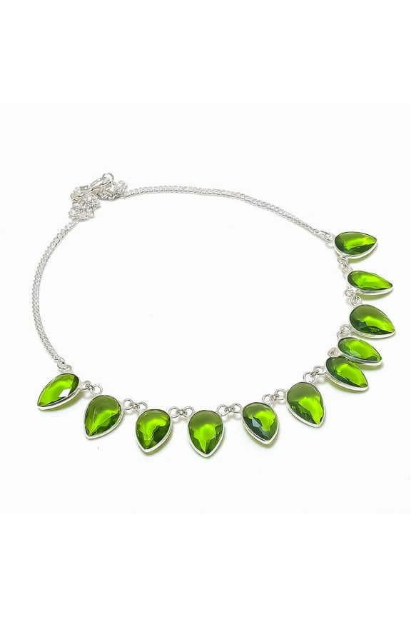 Natural Peridot Gemstone Handmade 925 Sterling Silver Jewelry Necklace 18"