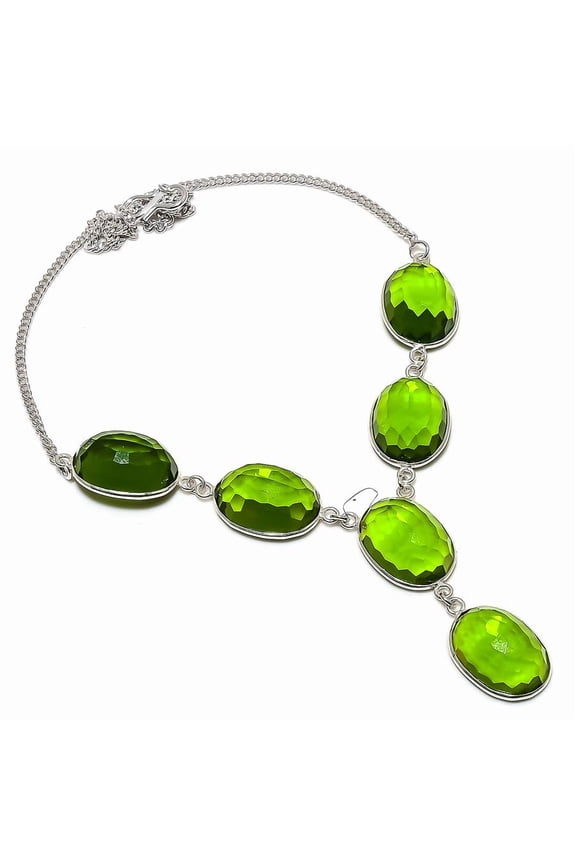 Natural Peridot Gemstone Handmade 925 Sterling Silver Jewelry Necklace 18"
