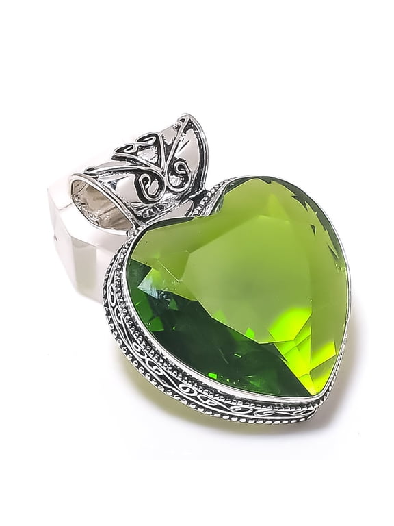 Natural Peridot Gemstone Handmade 925 Sterling Silver Jewelry Pendant 1.77"