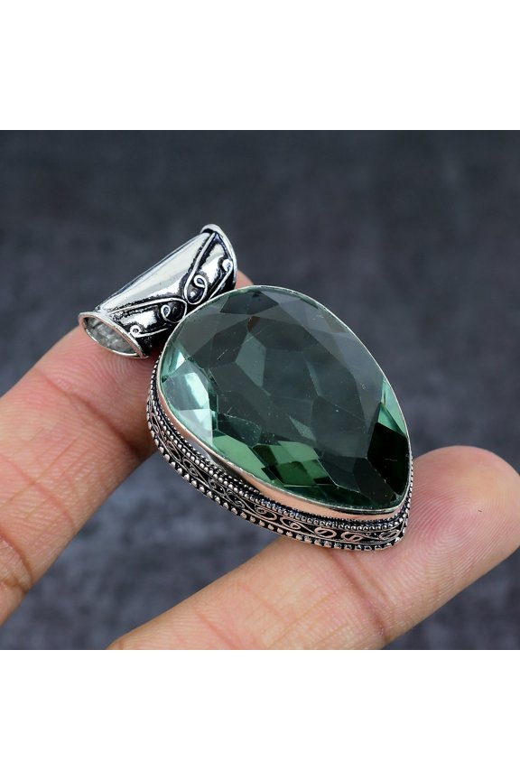 Natural Peridot Gemstone Handmade 925 Sterling Silver Jewelry Pendant 1.97"